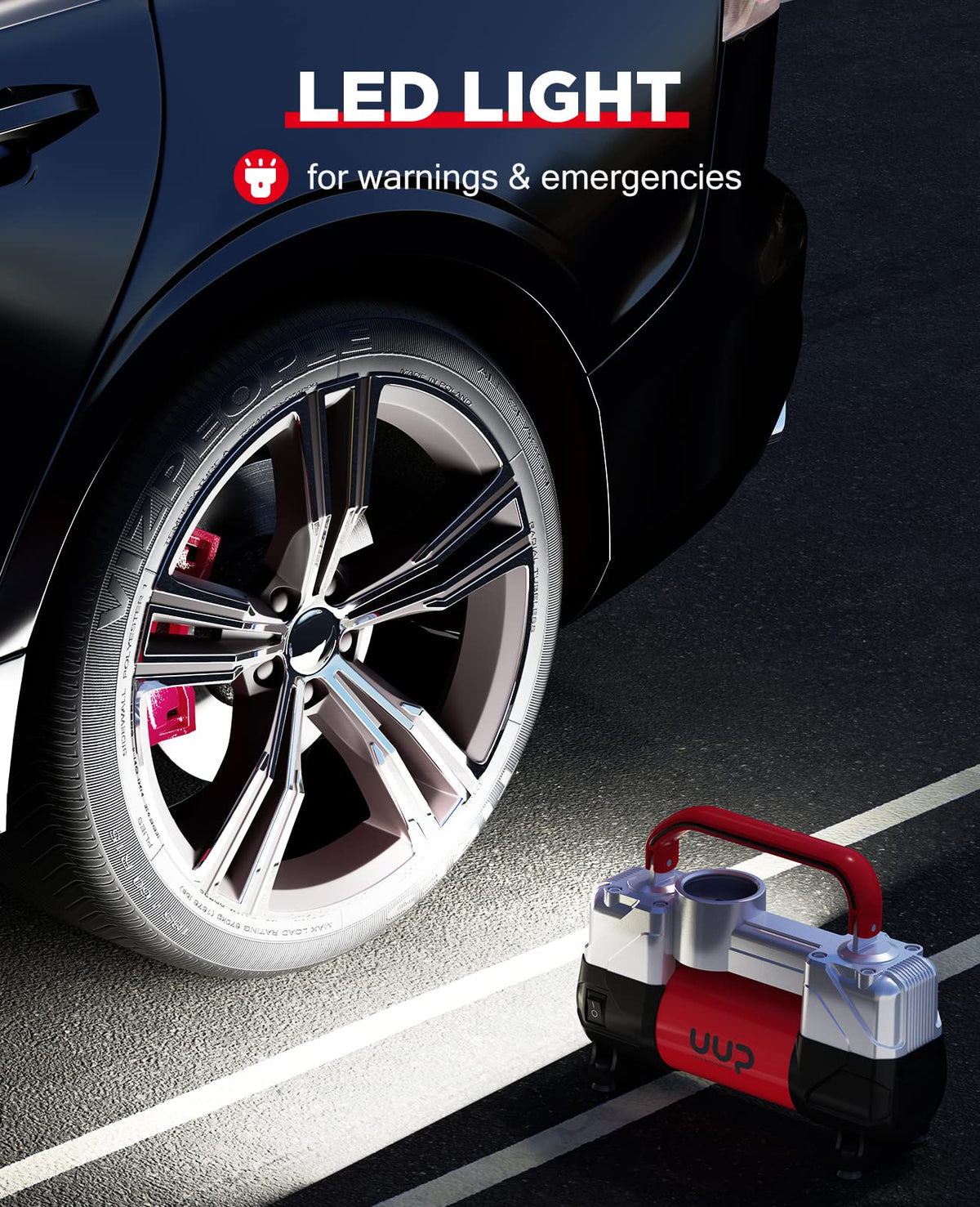 Portable 12V Air Compressor, 150 PSI Tire Inflator with Dual Cylinders