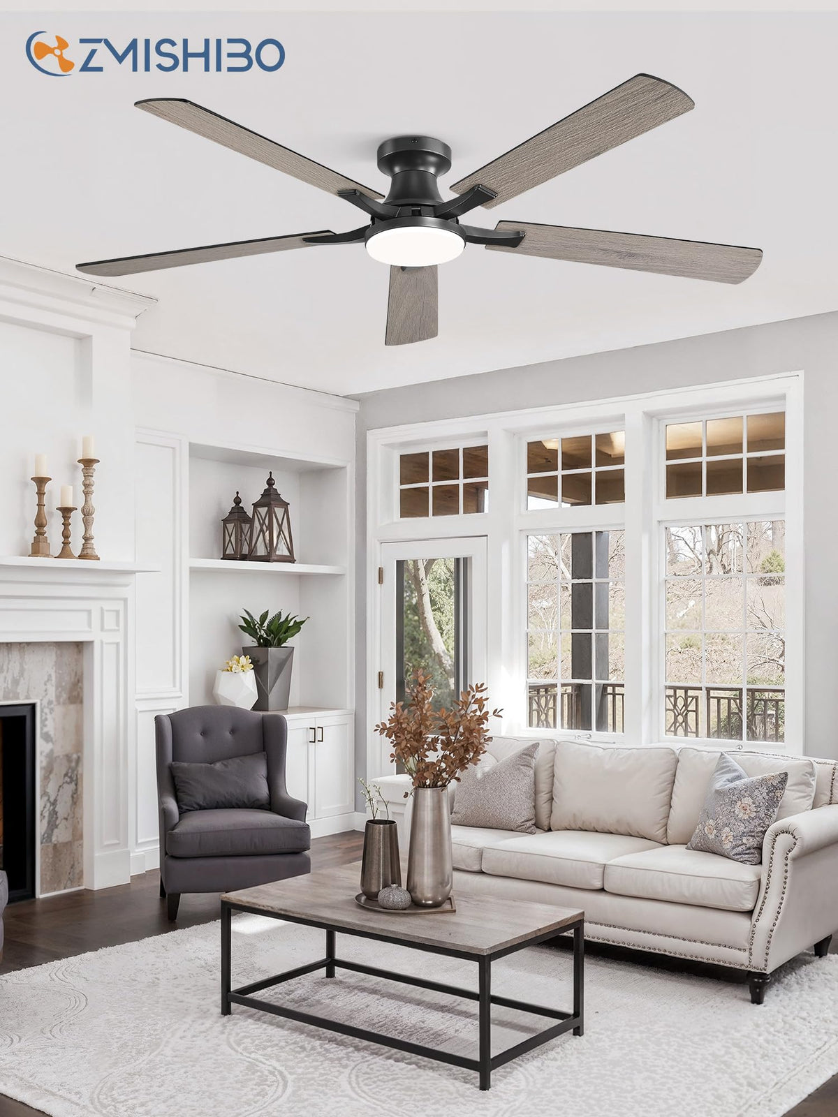 ZMISHIBO 52 Inch Ceiling Fans with Lights, Remote&App Control, Flush Mount