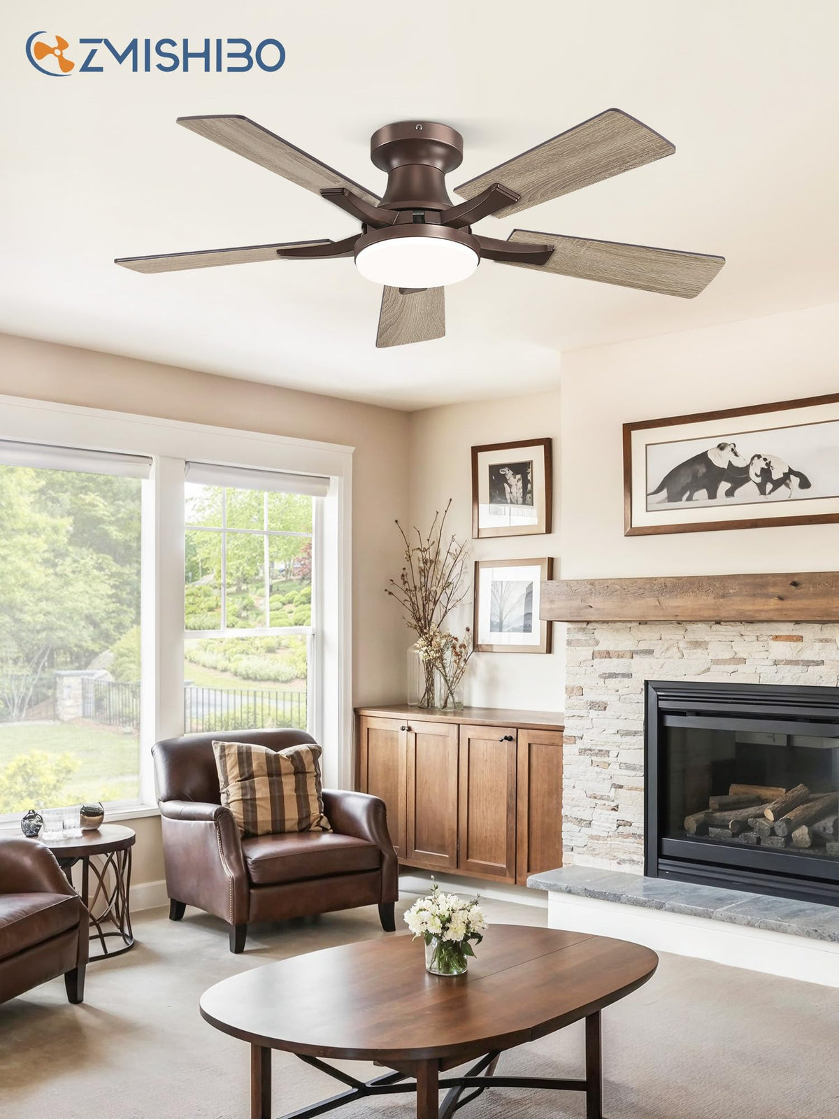 ZMISHIBO 52 Inch Ceiling Fans with Lights, Remote&App Control, Flush Mount