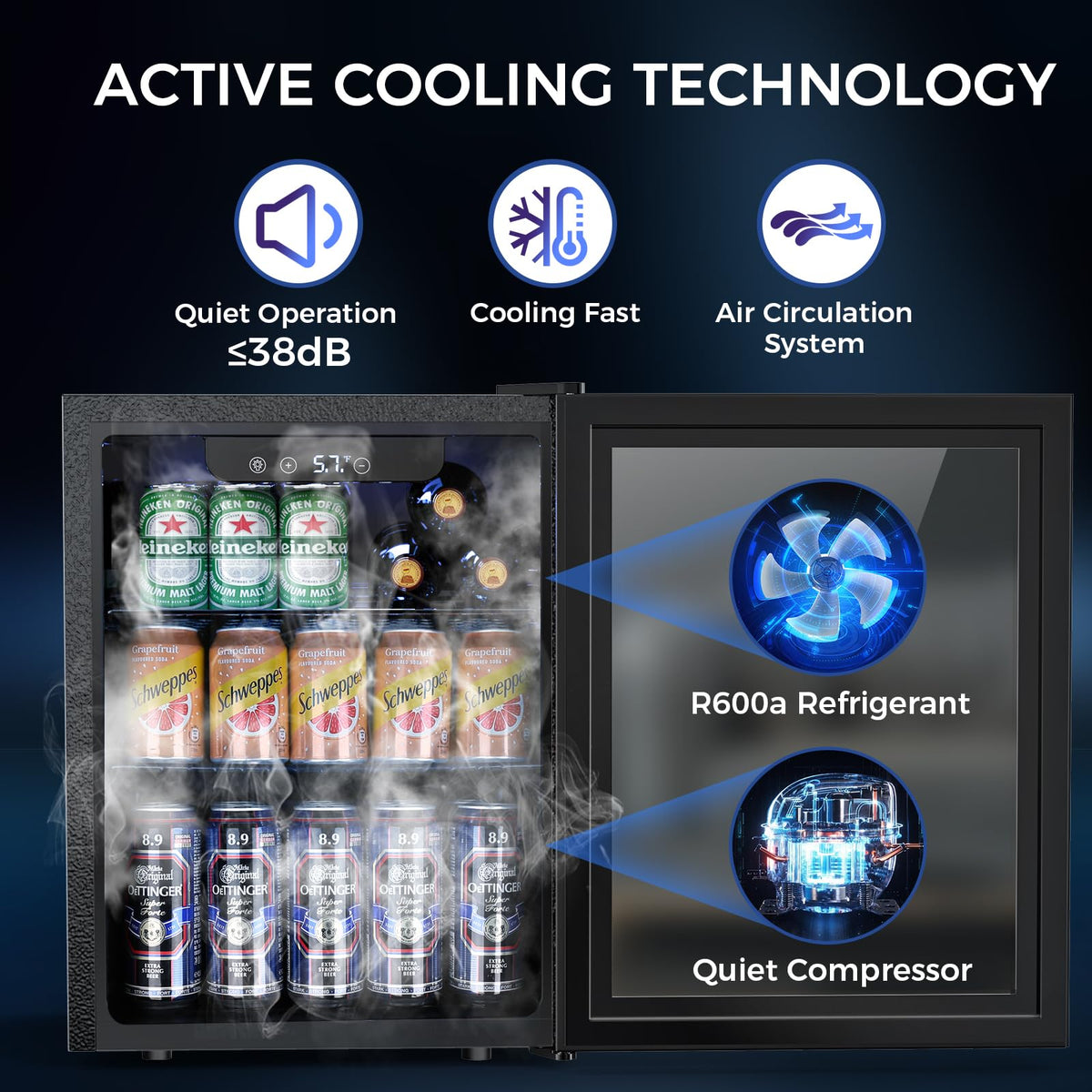 Electactic Mini Fridge 130 Can Beverage Refrigerator Cooler, 3.2 Cu.Ft Drink Fridge forSoda Wine Beer, Digital Temperature Control Cooler for Home, Dorm, Bar