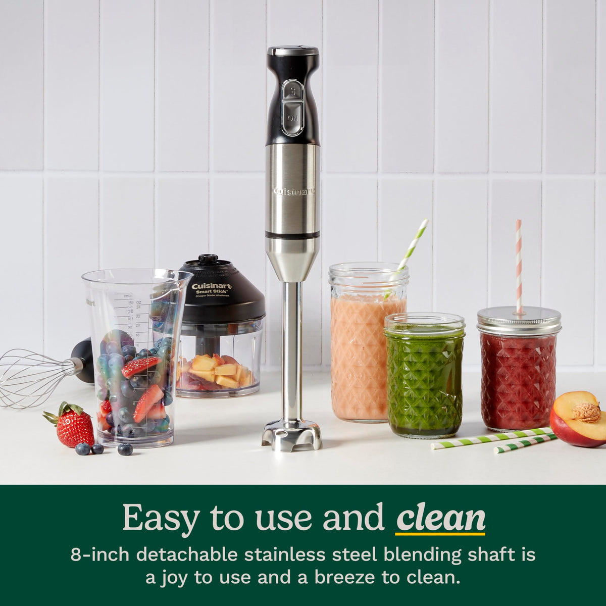 Cuisinart Smart Stick Two-Speed Corded Hand Blender, Powerful Immersion Blender with 300-Watt Motor Blends Shakes, Smoothies, Puree, Baby Food, Soups & Sauces, CSB-175RP1, Red
