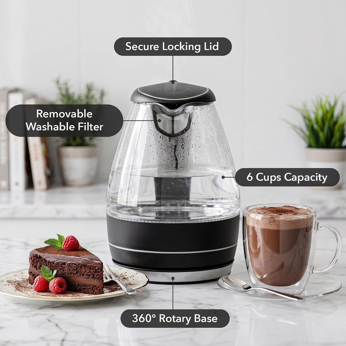 OVENTE 1.5L Glass Electric Kettle Water Boiler, Black KG83B