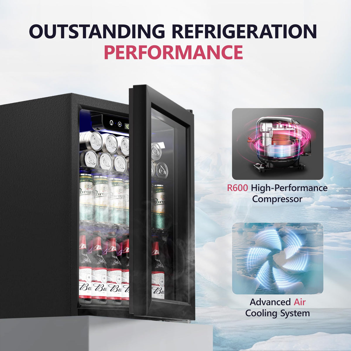 126 Can Mini Fridge, 3.2 Cu.Ft Beverage Refrigerator, Drink Cooler