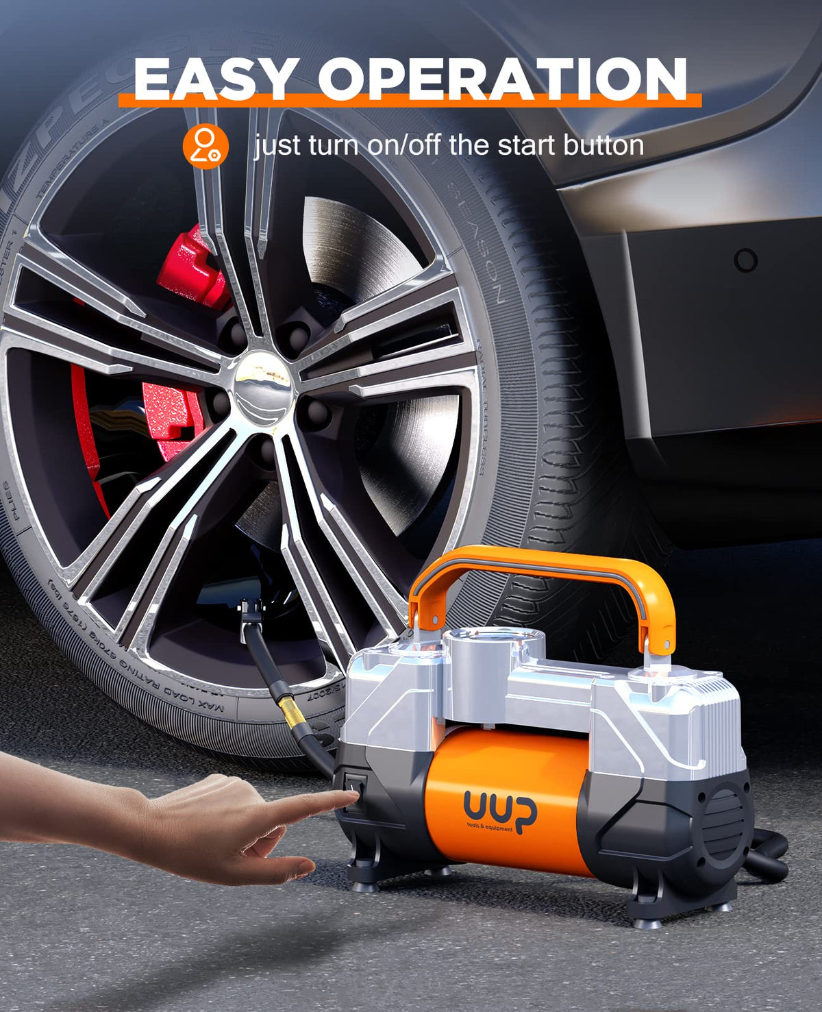 Portable 12V Air Compressor, 150 PSI Tire Inflator with Dual Cylinders