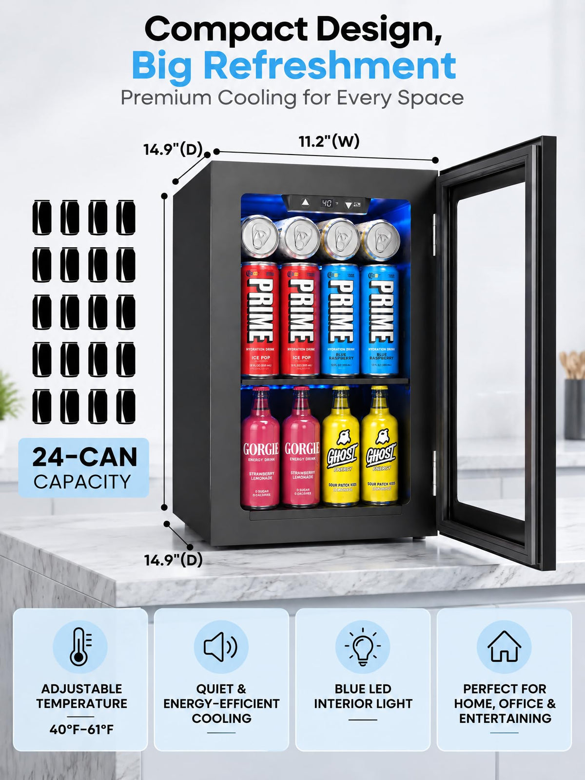 126 Can Mini Fridge, 3.2 Cu.Ft Beverage Refrigerator, Drink Cooler