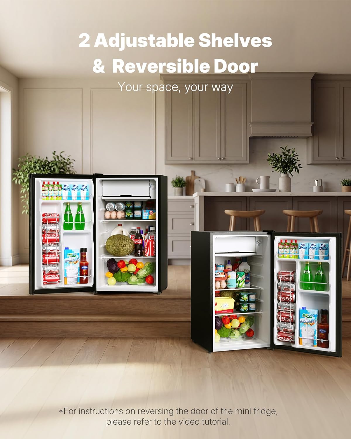 Upstreman 3.2 Cu.Ft Mini Fridge with Freezer, Black-BR321