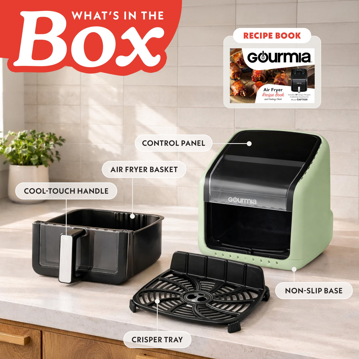 Gourmia Air Fryer - 7 Qt Basket Capacity with Panorama Window, Black