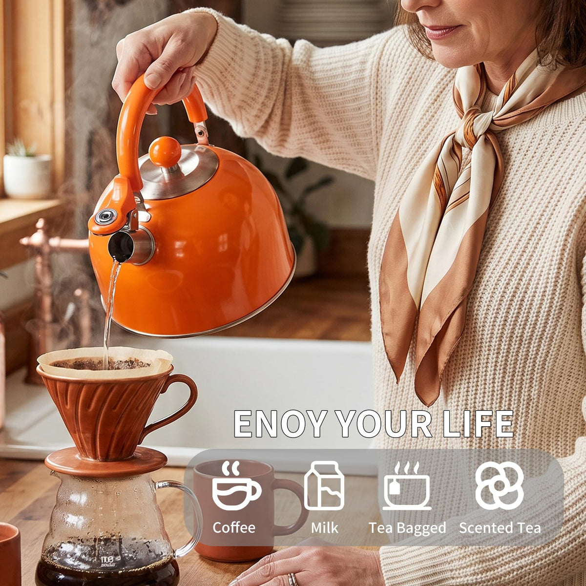 2.6 Quart Yellow Whistling Tea Kettle, Multiple Color Available, Stainless Steel Stovetop Teapot with Cool-Touch Handle, Loud Whistle, Induction Compatible for Gas, Electric & Glass Cooktops