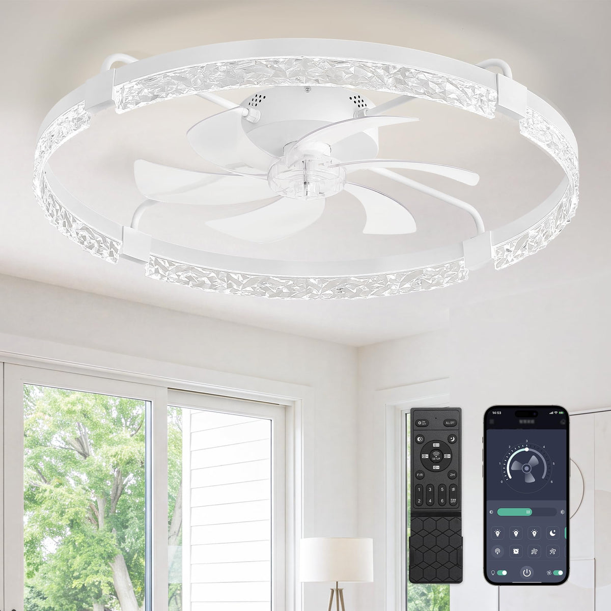 LEDIARY 20" Modern Ceiling Fans with Lights and Remote, White Fandelier