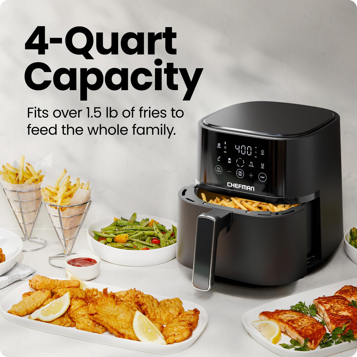 Chefman Air Fryer – 6 QT Compact Airfryer for Quick & Easy Meals, Features Hi-Fry Technology for Extra Crisp, Easy-View Window, Touch Controls with 4 Presets, Nonstick & Dishwasher Safe Basket - Black