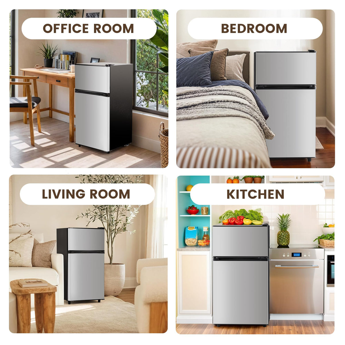 4.5 Cu.Ft Mini Fridge Freezer for Dorm/Office, 2-Door, Quiet