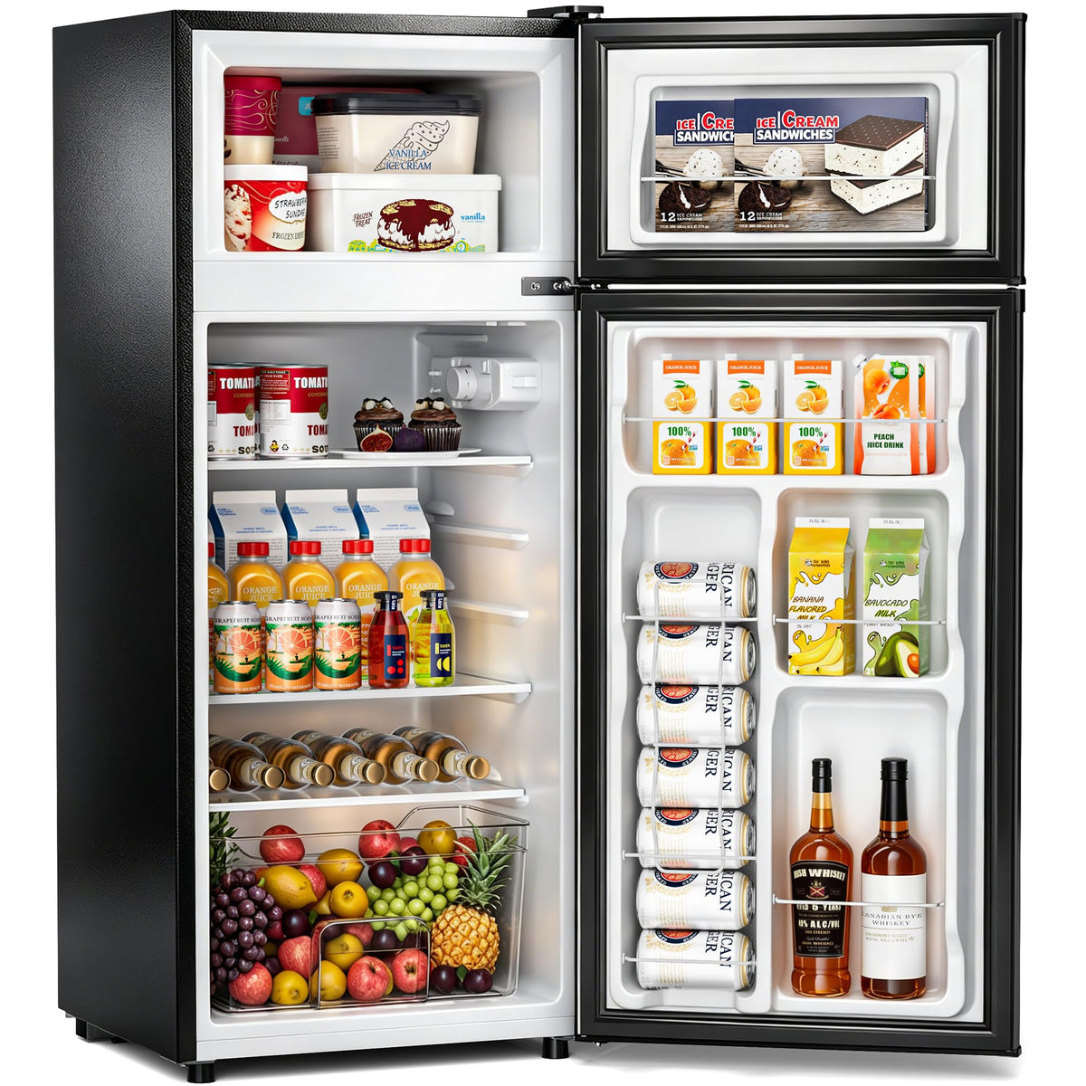 4.5cf Mini Fridge for Dorm/Office Quiet 2-Door Adjustable
