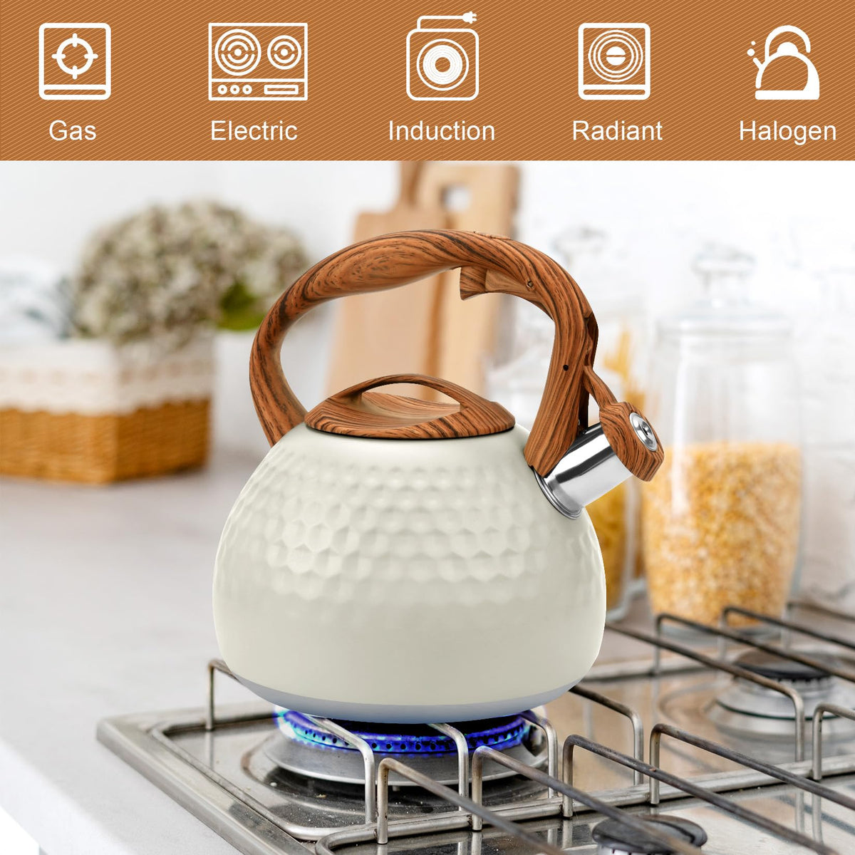 GGC Whistling Tea Kettle for Stove Top, 3.2QT/3L Stainless Steel Tea Kettle