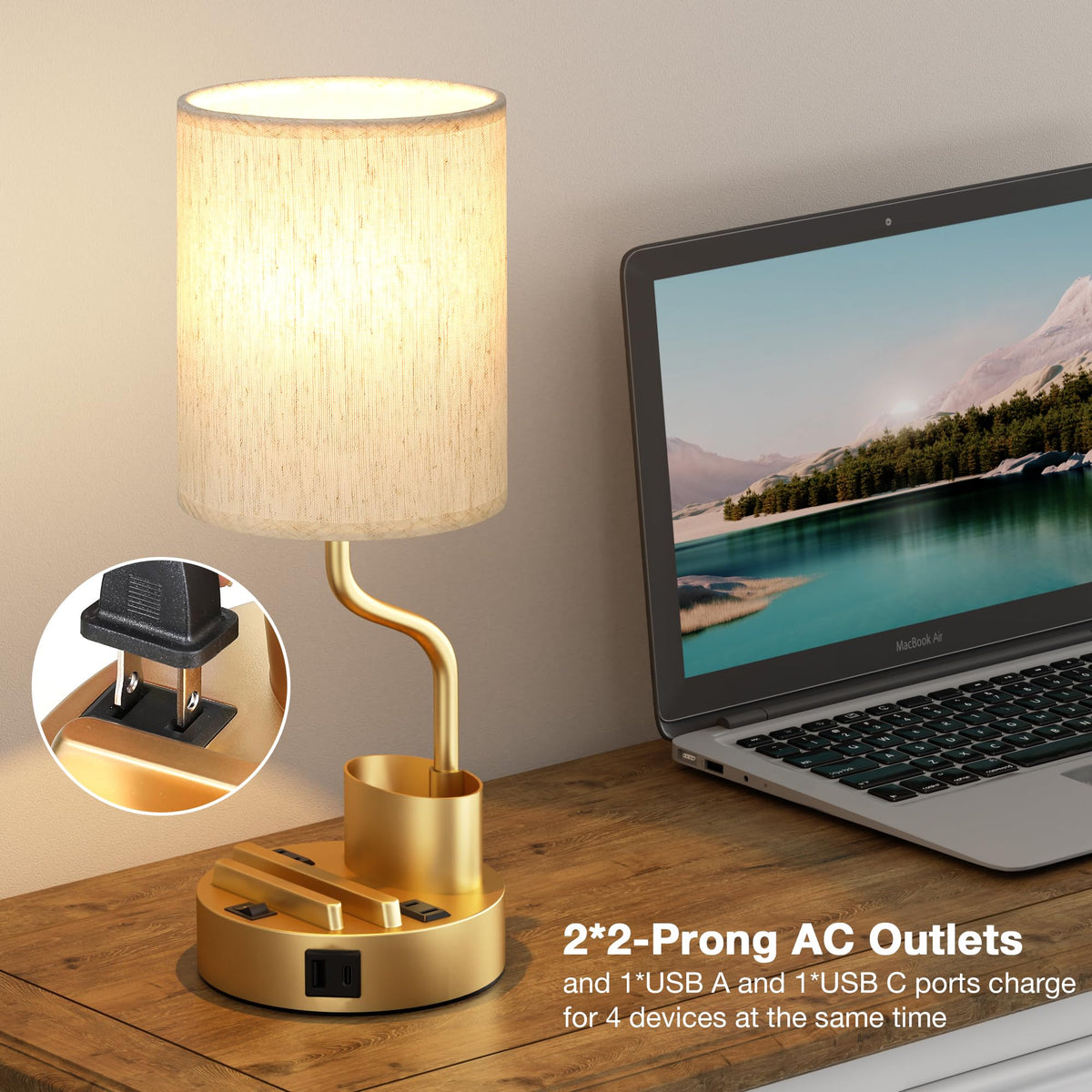 Fenmzee Bedside Lamps for Bedroom Set of 2 - Table Desk Lamp for Nightstand