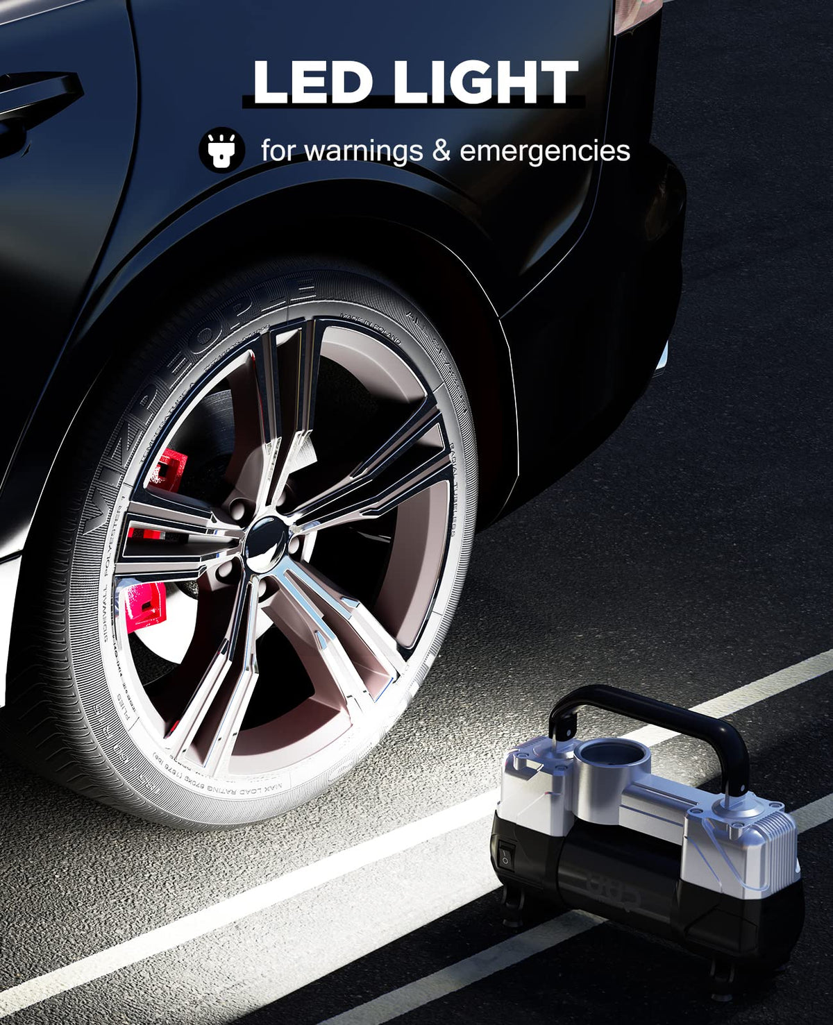 Portable 12V Air Compressor, 150 PSI Tire Inflator with Dual Cylinders