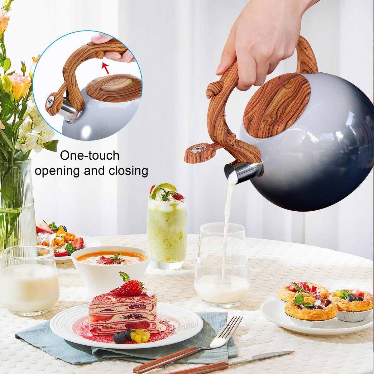 GGC Whistling Tea Kettle for Stove Top, 3.2QT/3L Stainless Steel Tea Kettle