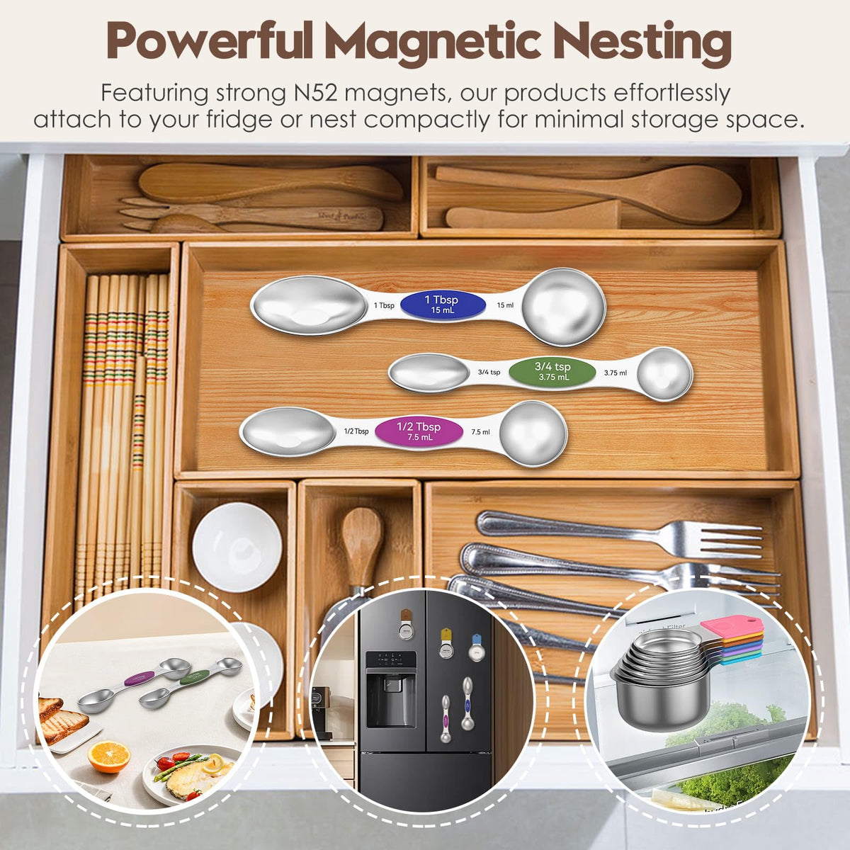 Magnetic Measuring Cups and Spoons Set – 304 Stainless Steel
