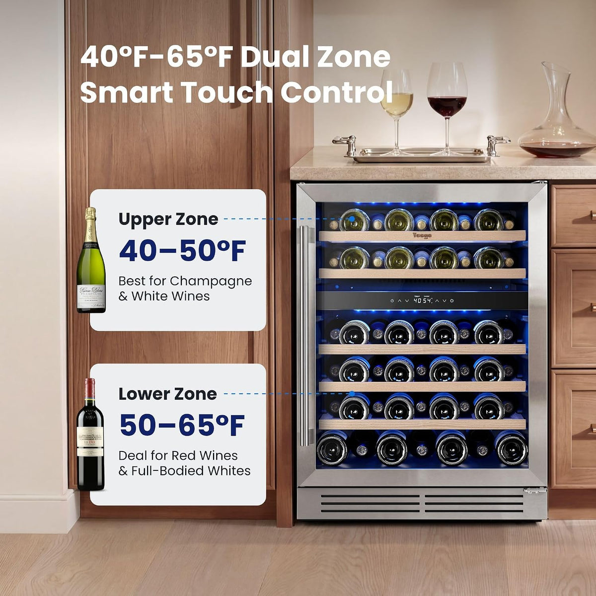 Yeego 24 Inch Dual Zone Wine Fridge with 52 Bottle