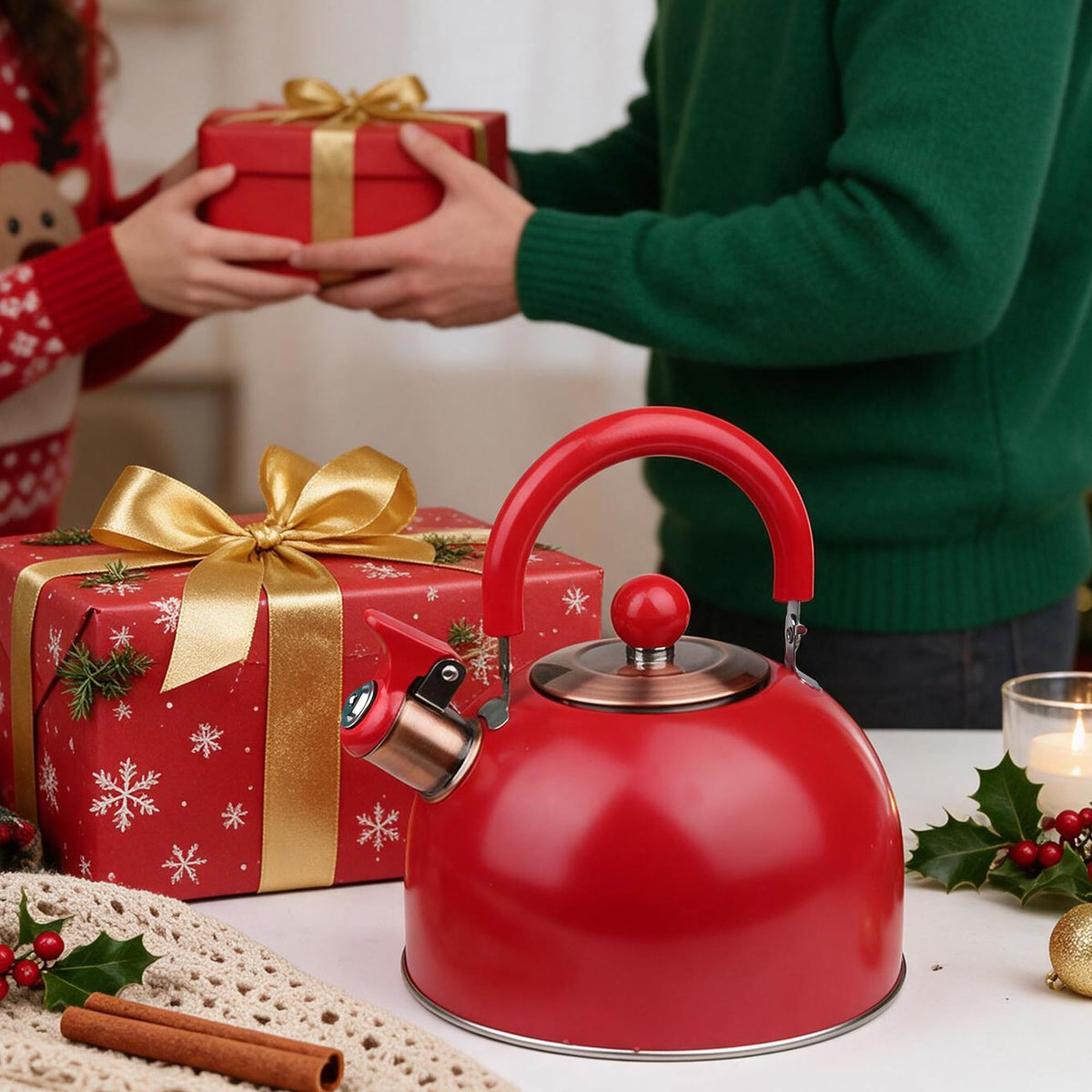 2.6 Quart Yellow Whistling Tea Kettle, Multiple Color Available, Stainless Steel Stovetop Teapot with Cool-Touch Handle, Loud Whistle, Induction Compatible for Gas, Electric & Glass Cooktops