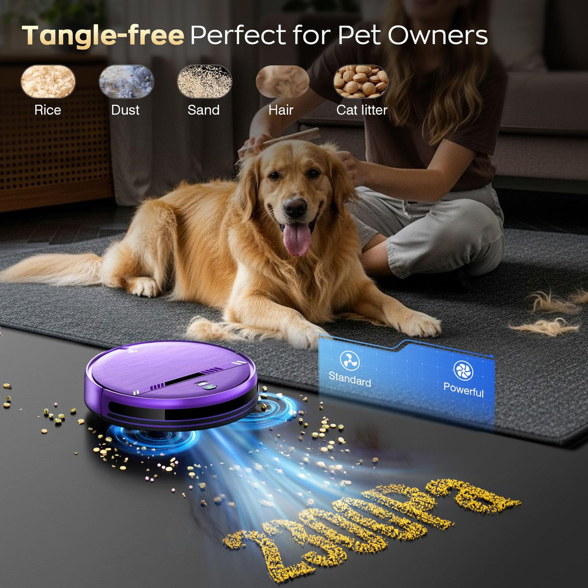 Robot Vacuum and Mop, Strong Suction, App Control, Pet Hair, Self-Charging
