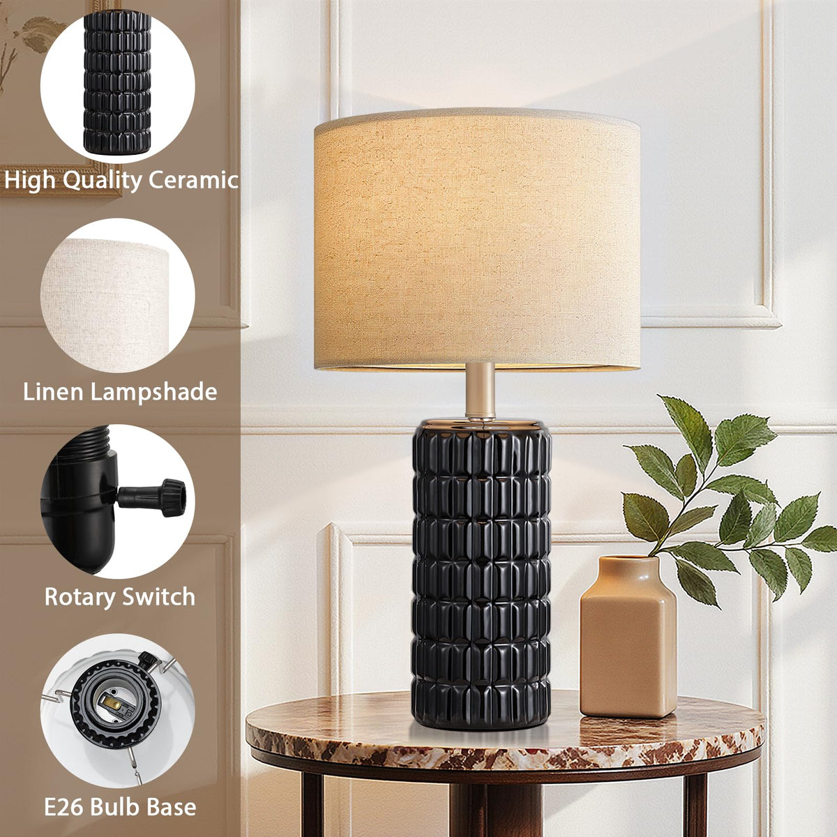Seealle 23" Modern Ceramic Table Lamps Set of 2, Lamps for Bedroom, White