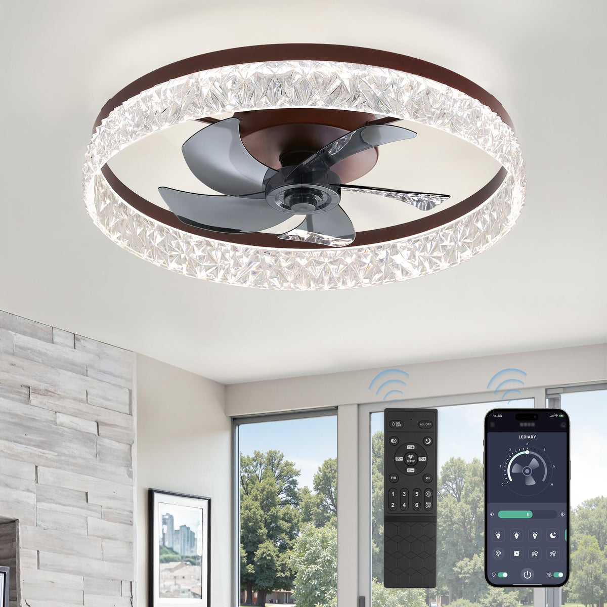 LEDIARY 20" Modern Ceiling Fans with Lights and Remote, White Fandelier