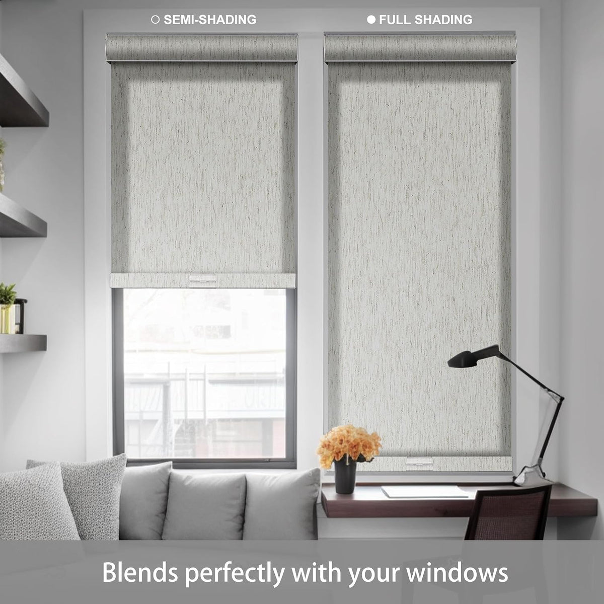 Boolegon Blackout Roller Shades for Windows, Beige, Custom Size