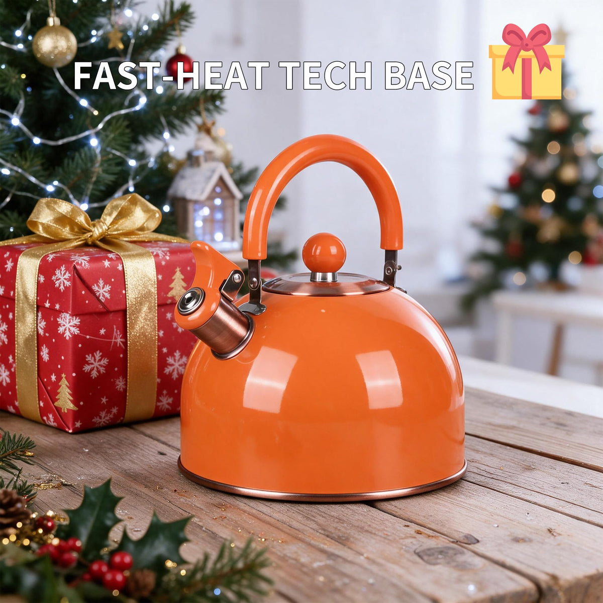 2.6 Quart Yellow Whistling Tea Kettle, Multiple Color Available, Stainless Steel Stovetop Teapot with Cool-Touch Handle, Loud Whistle, Induction Compatible for Gas, Electric & Glass Cooktops