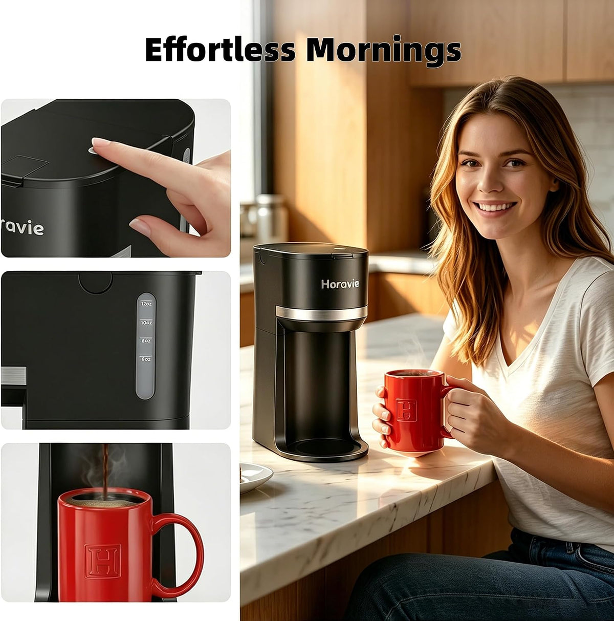 Small Single Serve Coffee Maker for K Cup and Grounds with One Button