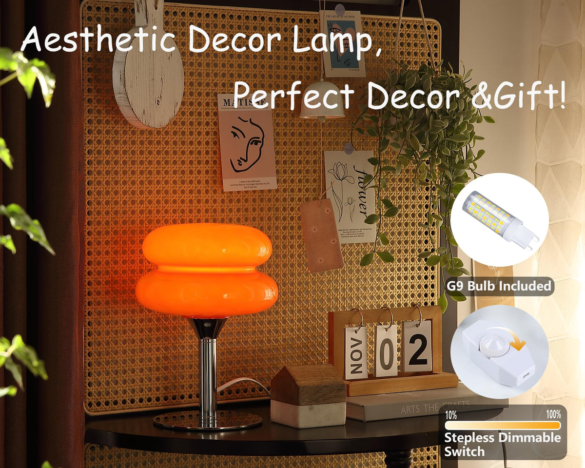 Glivpny Mushroom Lamp Table Lamp, Mid Century Modern Bedroom Lamps(Orange)