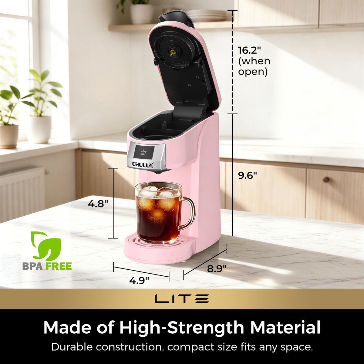 CHULUX Lite Single Serve Coffee Maker for K Cup with One Touch Brew, White
