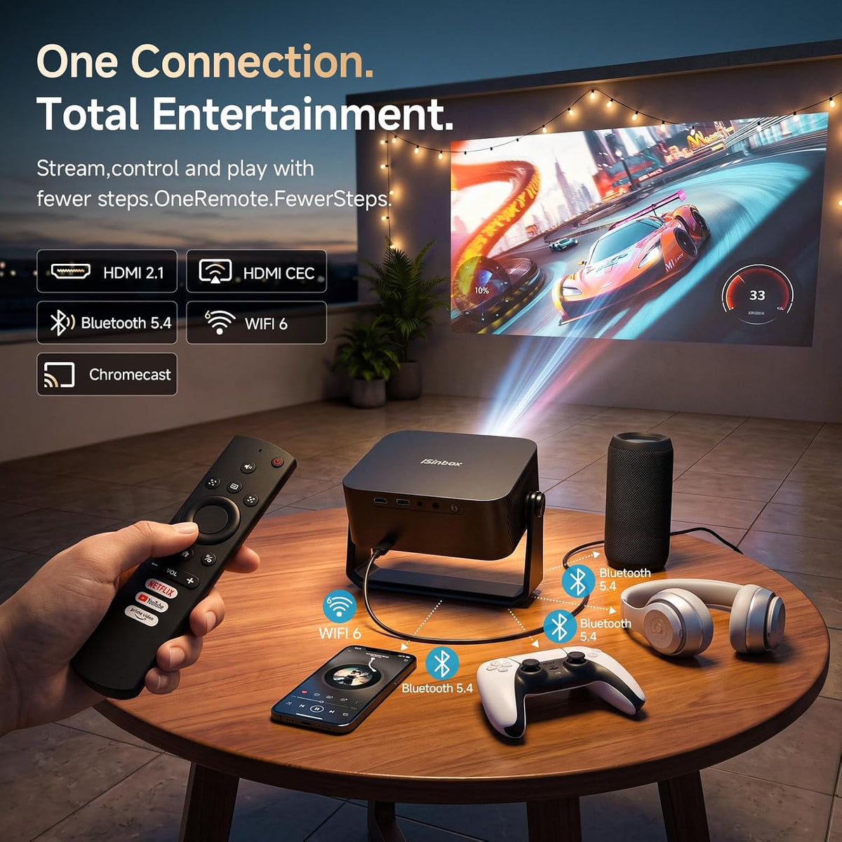 iSinbox Smart Outdoor Projector,Built-in Apps,180° Gimbal,Dolby Audio