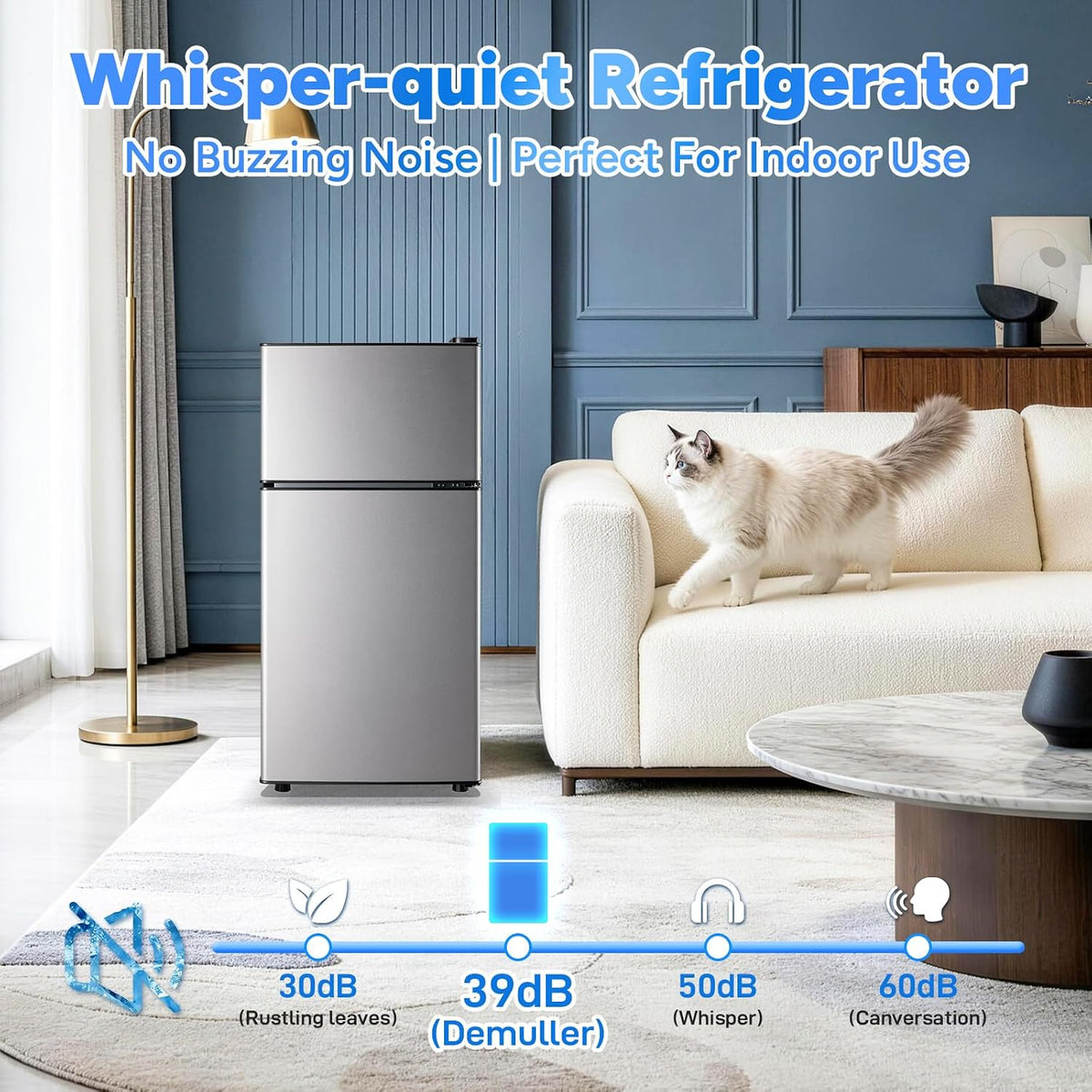 2.4 Cu.Ft Small Refrigerator with Freezer Dorm Mini Fridge Removable Plastic Shelves Ideal for Home, Office,Dormitory Silver