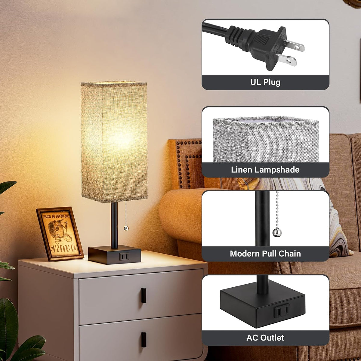 Fenmzee Bedside Lamp for Bedroom Set of 2 - Small Table Lamp for Nightstand