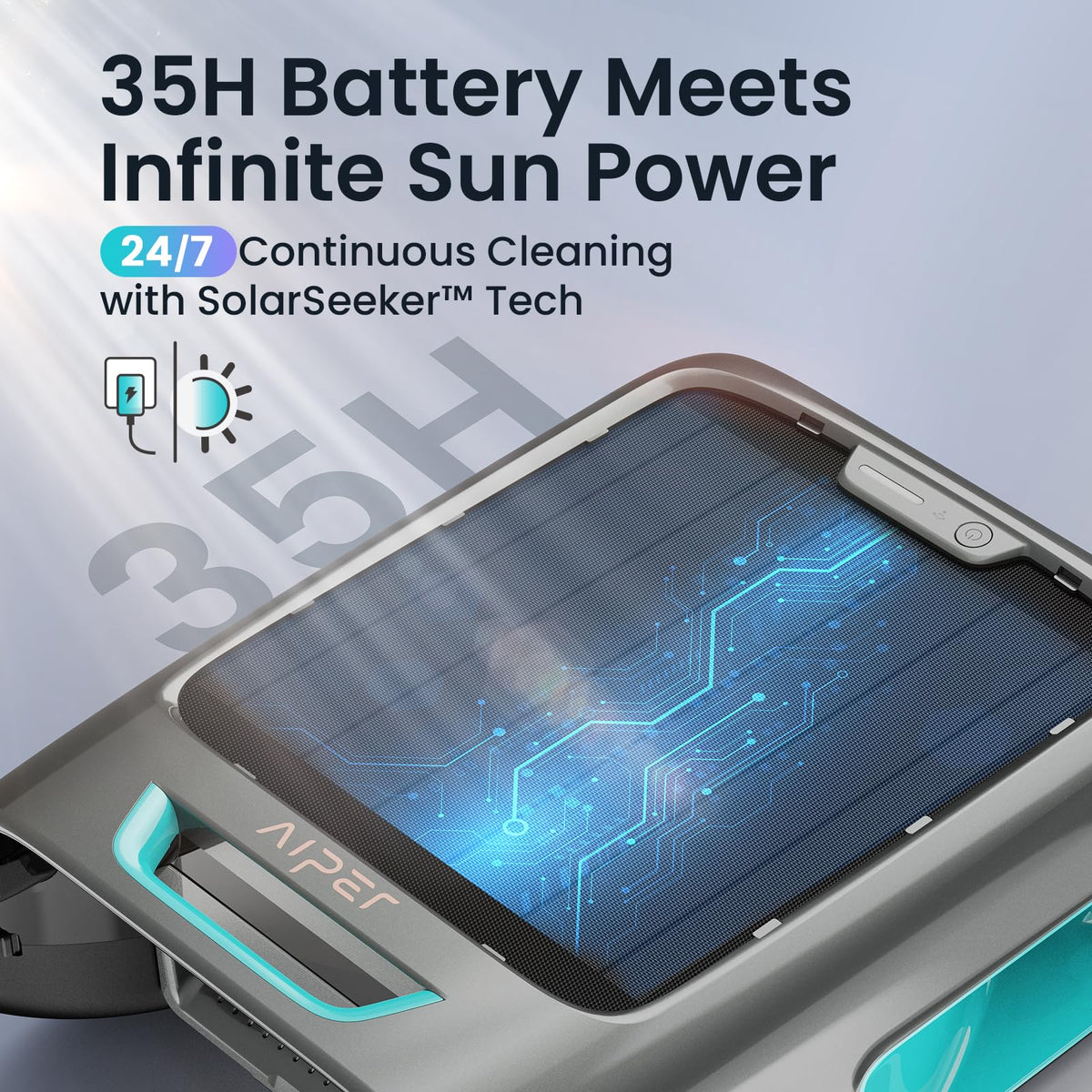 AIPER EcoSurfer S2 Solar Pool Skimmer Robot 24/7 Continuous Cleaning, Gray