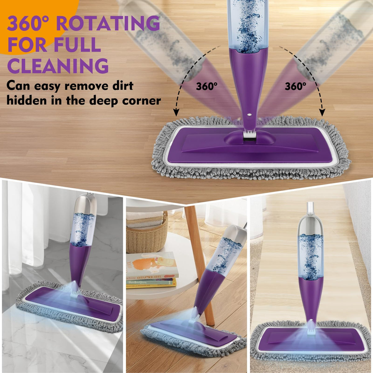 Spray Mop for Hardwood Tile Floor Cleaning with Microfiber Washable Pads