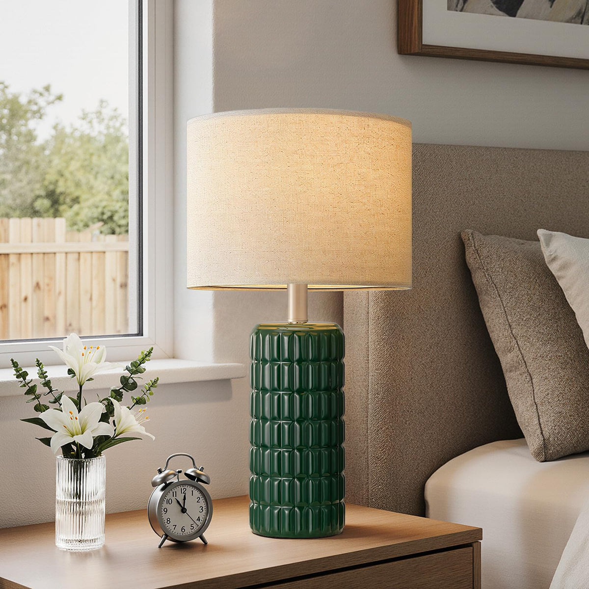Seealle 23" Modern Ceramic Table Lamps Set of 2, Lamps for Bedroom, White