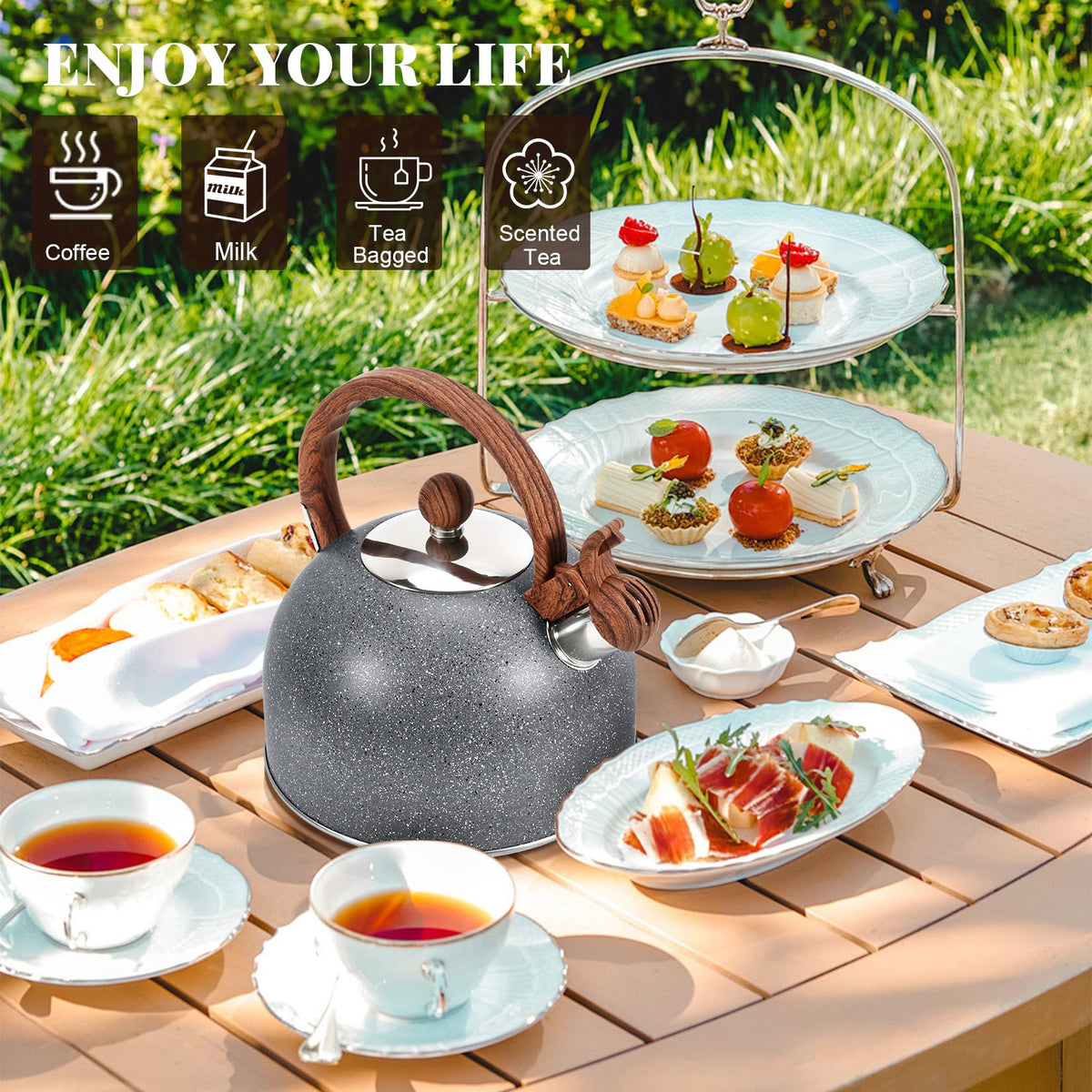 GGC Whistling Tea Kettle for Stove Top, 3.2QT/3L Stainless Steel Tea Kettle