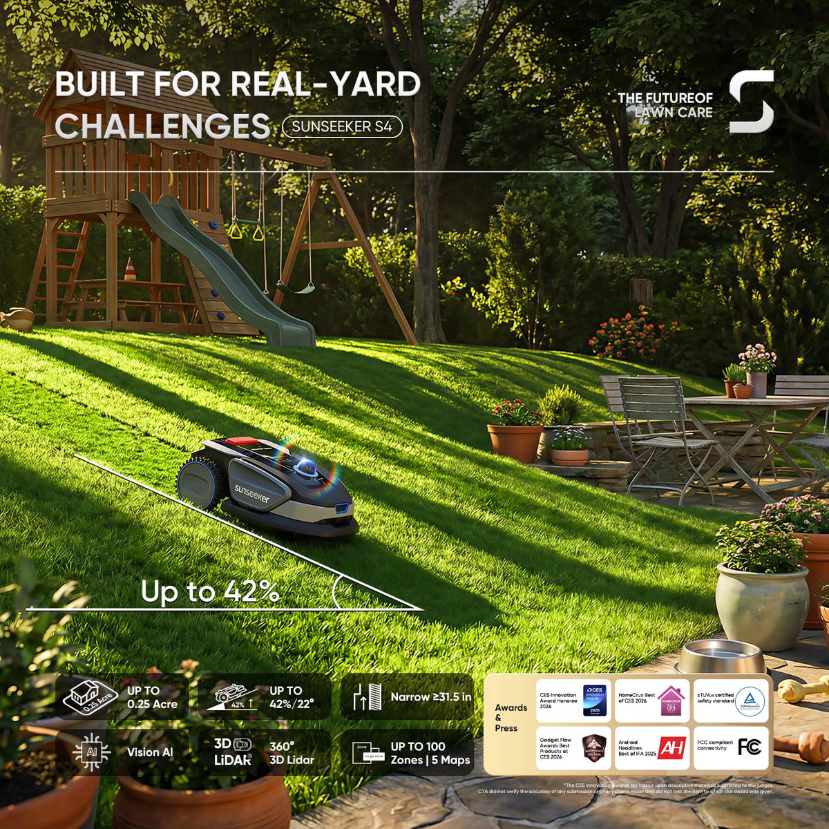 Sunseeker X5 AWD Robot Lawn Mower, RTK, Vision AI, 0.5 Acre, Wire-Free