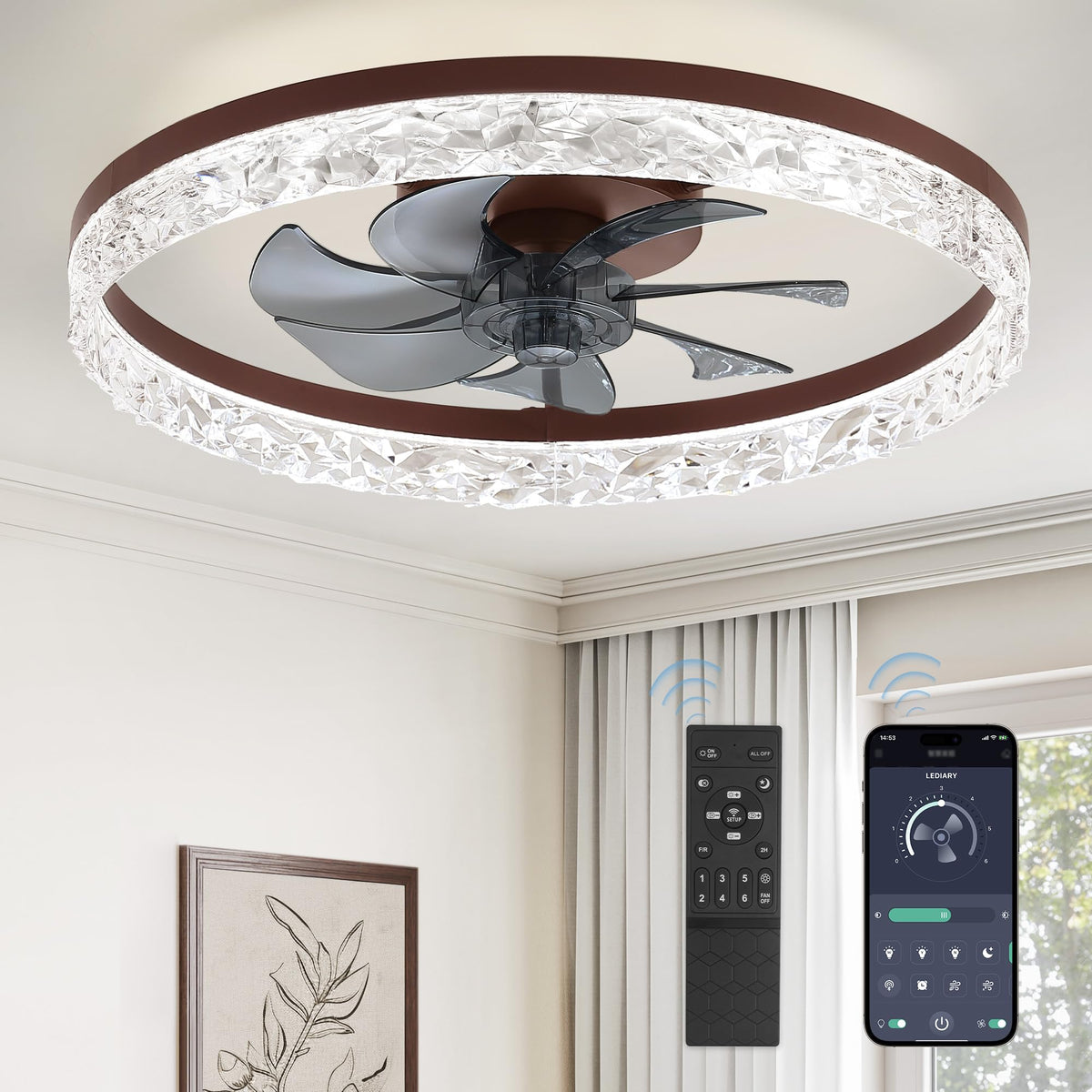 LEDIARY 20" Modern Ceiling Fans with Lights and Remote, White Fandelier