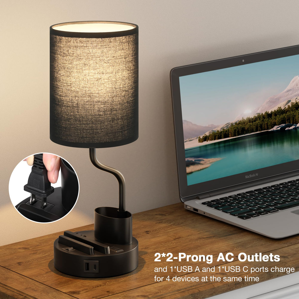 Fenmzee Bedside Lamps for Bedroom Set of 2 - Table Desk Lamp for Nightstand