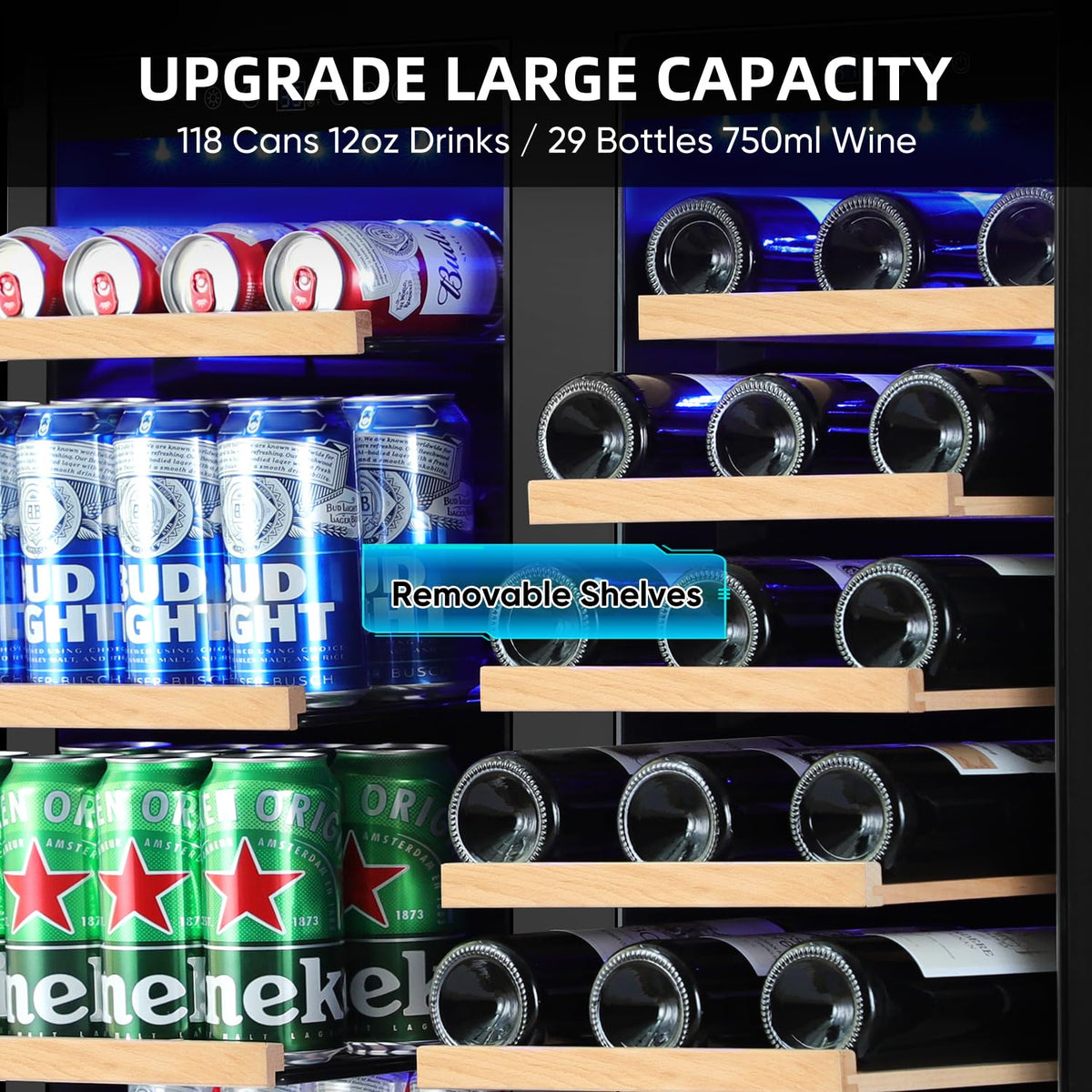 200 Bottle Upgrade Wine Cooler Refrigerator - 24 Inch Large Capacity Wine Fridge Built-In Freestanding, with Quiet Compressor, Professional Temperature Control & Wine Cellar - Black