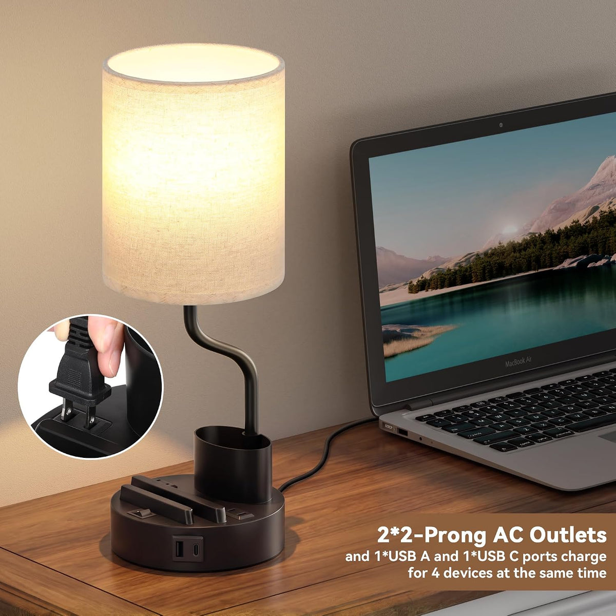 Fenmzee Bedside Lamps for Bedroom Set of 2 - Table Desk Lamp for Nightstand