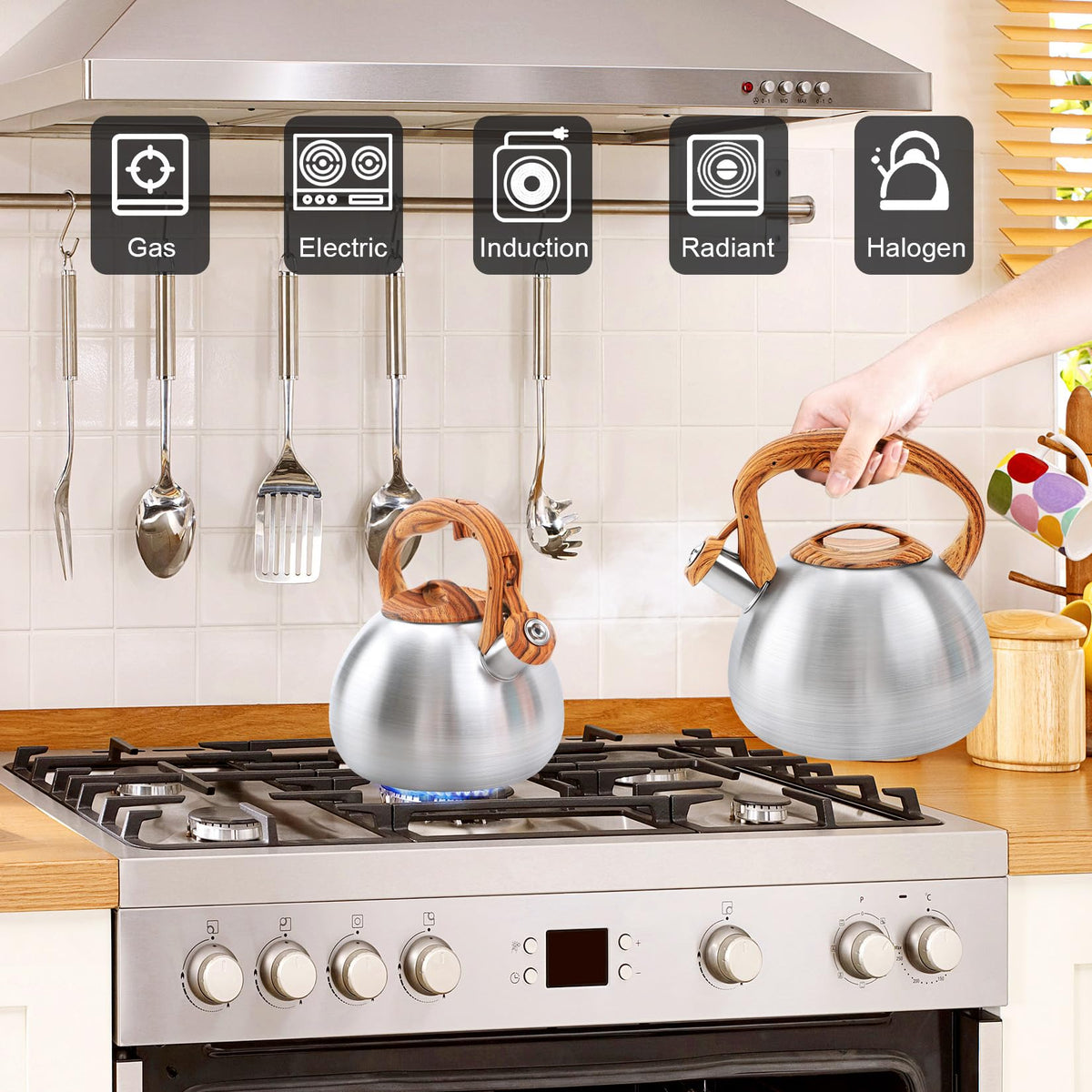 GGC Whistling Tea Kettle for Stove Top, 3.2QT/3L Stainless Steel Tea Kettle