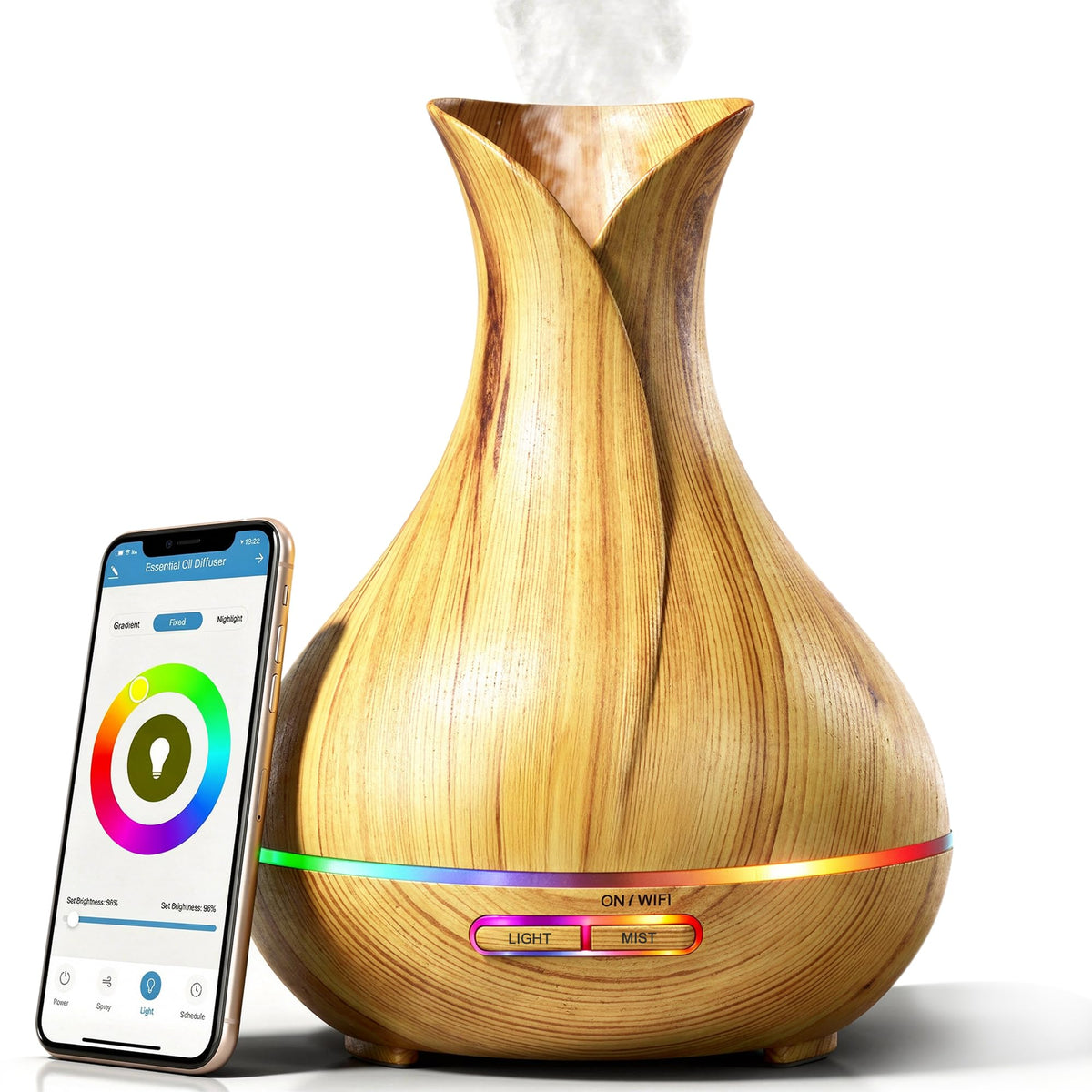 Sierra Modern Home Smart WiFi Humidifier - Aromatherapy Essential Oil Diffusers with App Control & Voice Control - Works with Alexa & Google Home - 400ml Ultrasonic Diffuser & Humidifier - Dark Brown