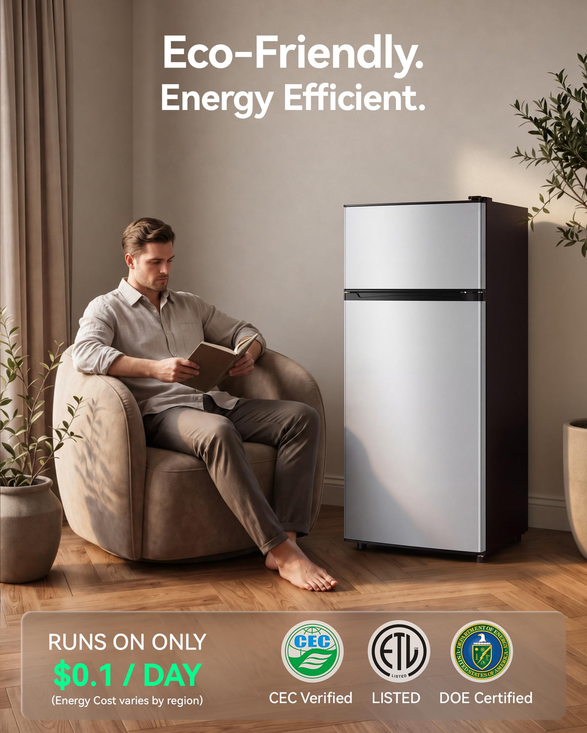 4.5 Cu.Ft Mini Fridge Freezer for Dorm/Office, 2-Door, Quiet