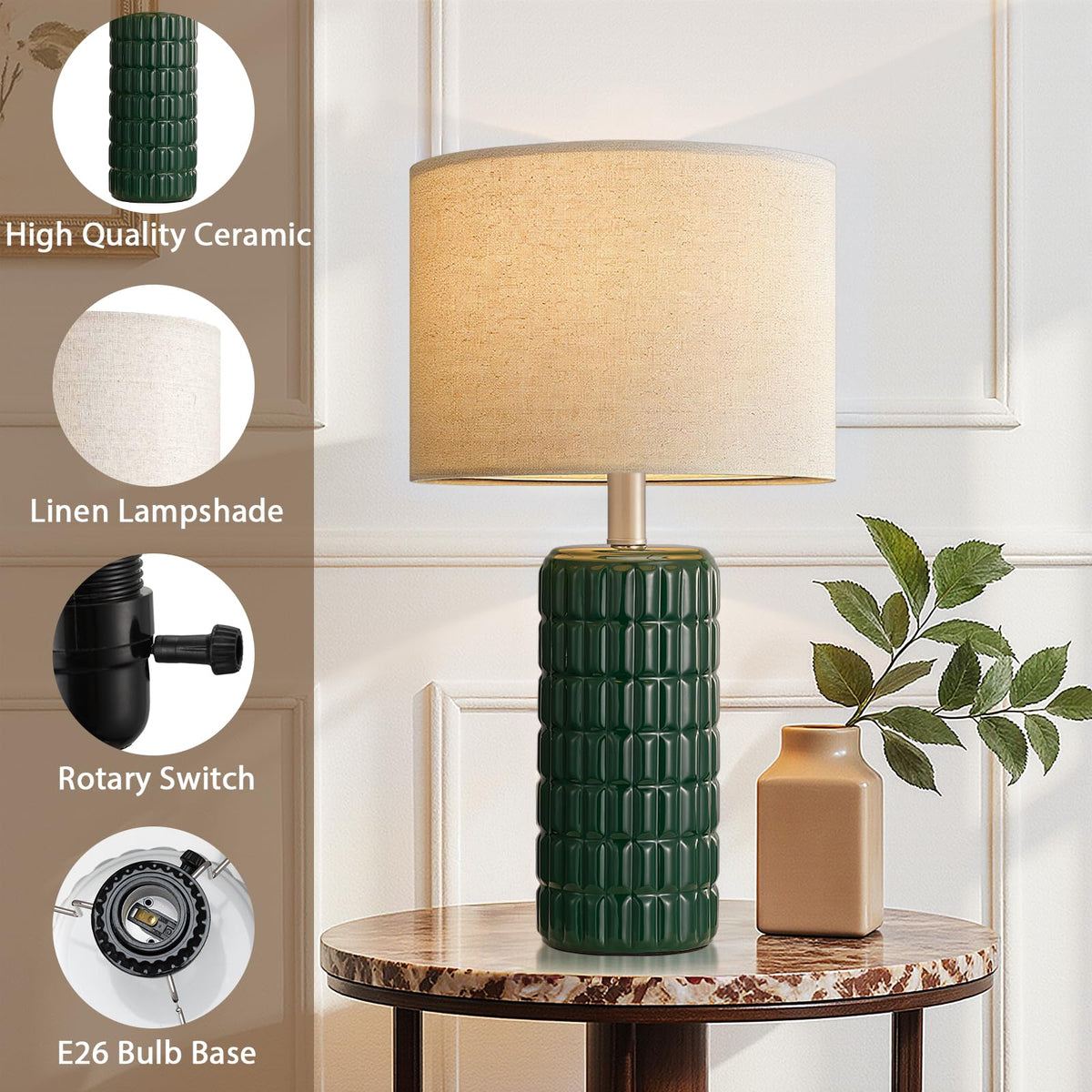Seealle 23" Modern Ceramic Table Lamps Set of 2, Lamps for Bedroom, White