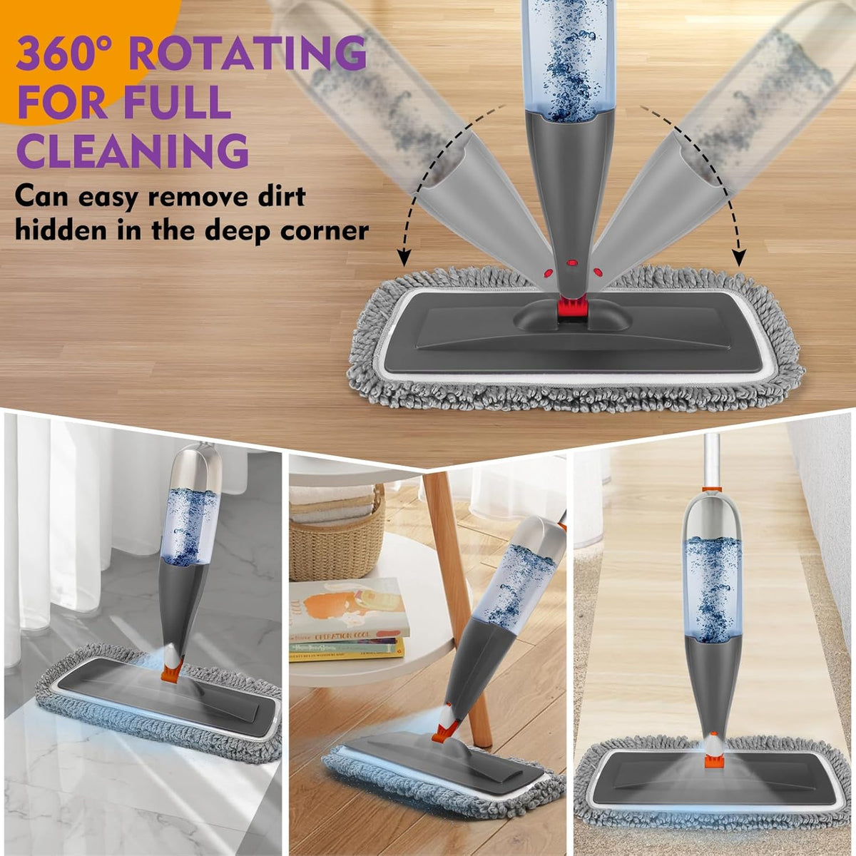 Spray Mop for Hardwood Tile Floor Cleaning with Microfiber Washable Pads