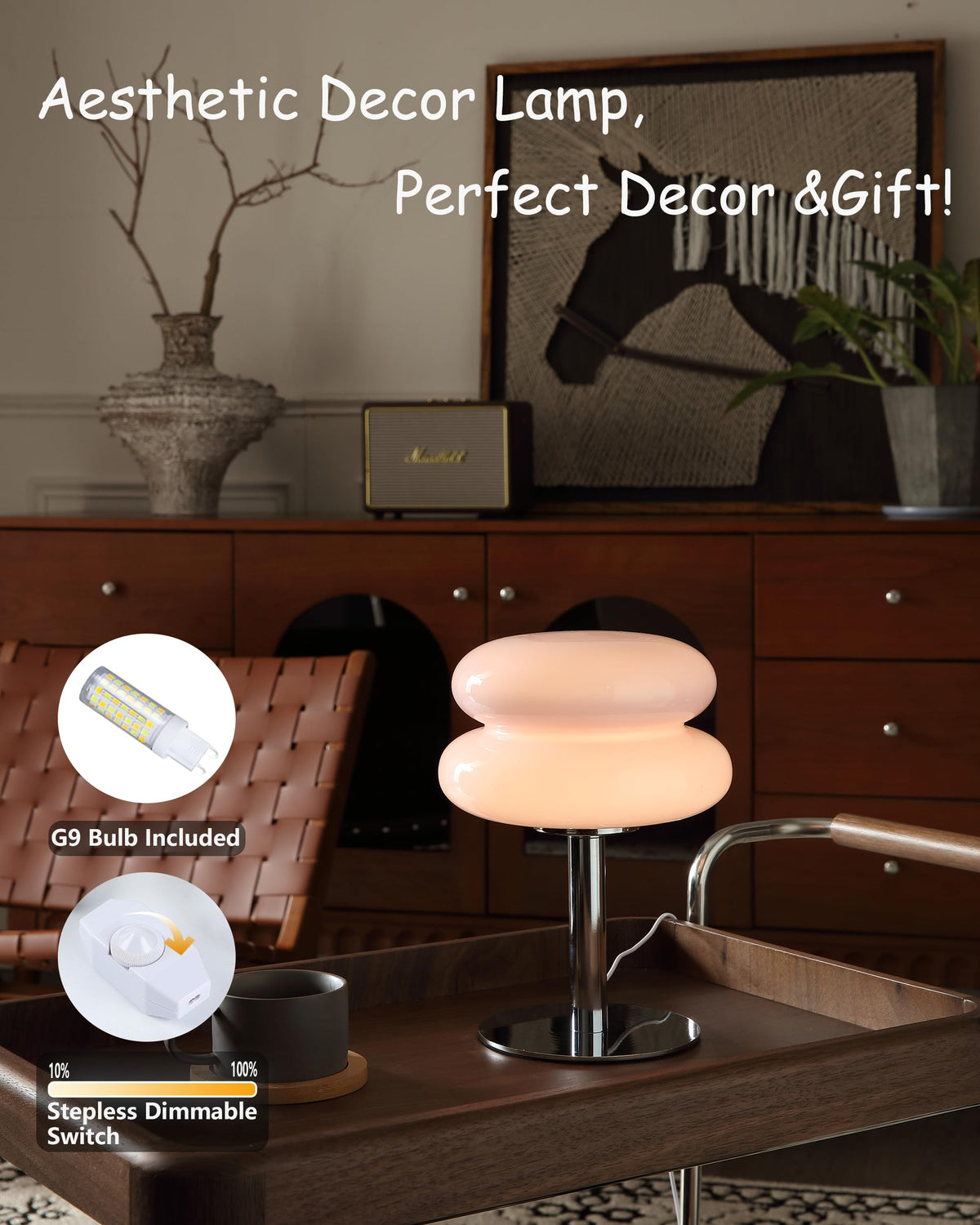 Glivpny Mushroom Lamp Table Lamp, Mid Century Modern Bedroom Lamps(Orange)