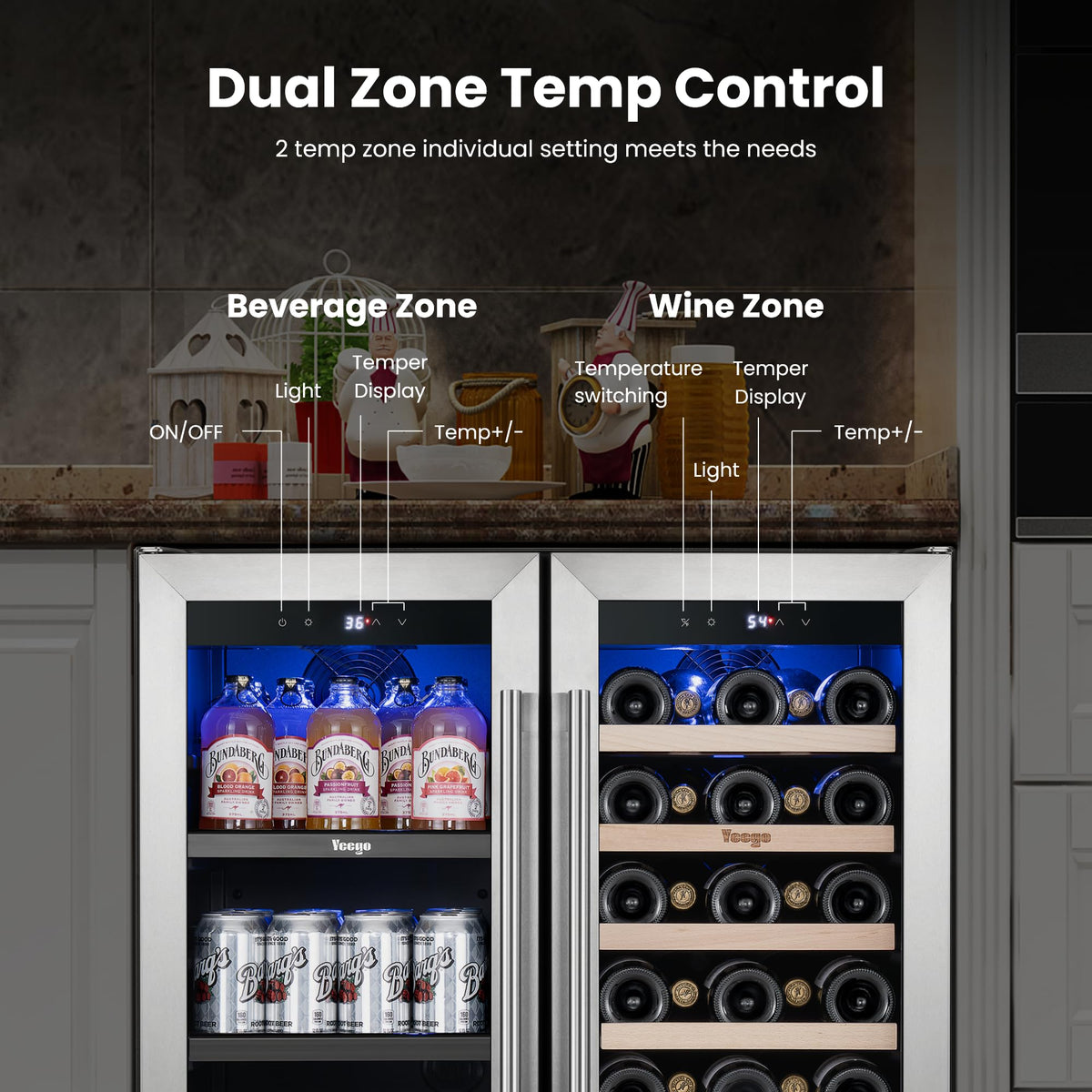 Yeego 24 Inch Dual Zone Wine Fridge with 52 Bottle